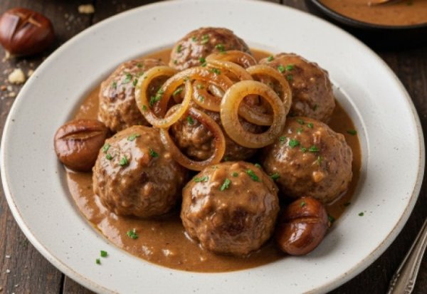 מתכון לקציצות ברוטב ערמונים ובצל מקורמל מתכון לקציצות ברוטב ערמונים ובצל מקורמל